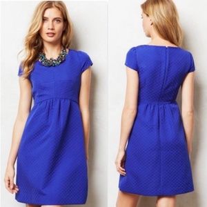Anthro HD in Paris textured blue cap sleeve dress